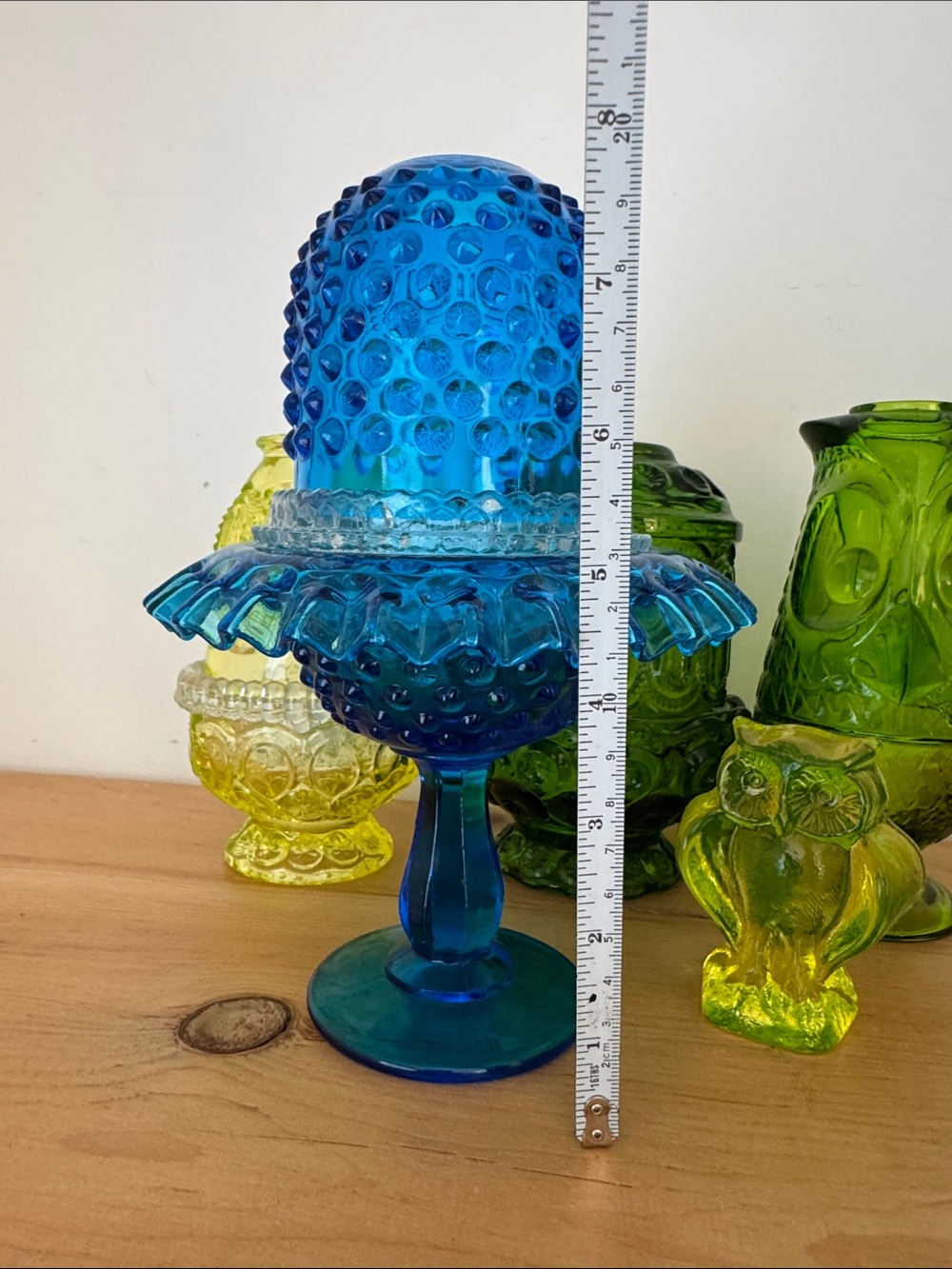 VINTAGE Antique Fenton Colonial Blue Hobnail 3 Piece Pedestal Fairy Lamp - Picture 11 of 12